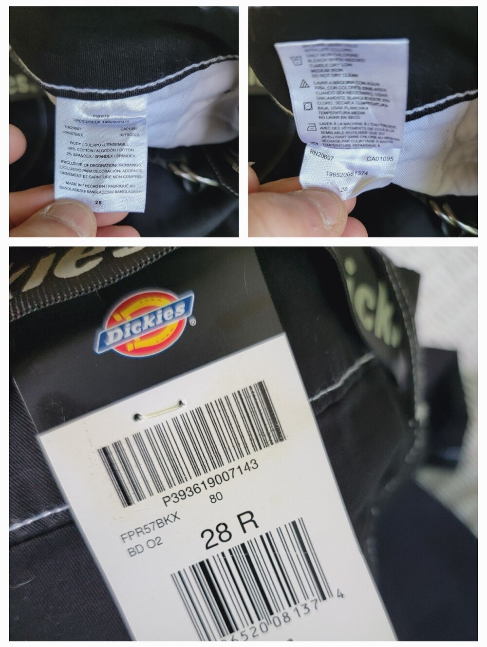 Dickies Black Cargo Pants White Contrast Stitching 90s Y2k Skater Styley Nwt 28 - Picture 15 of 15